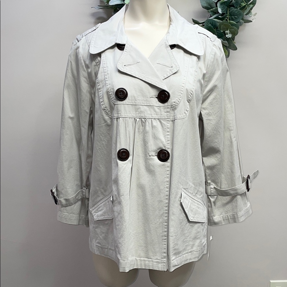 NWT Style & Co Stonewall Double Breasted Swing Jacket 3/4 Sleeve Seamed Bib M